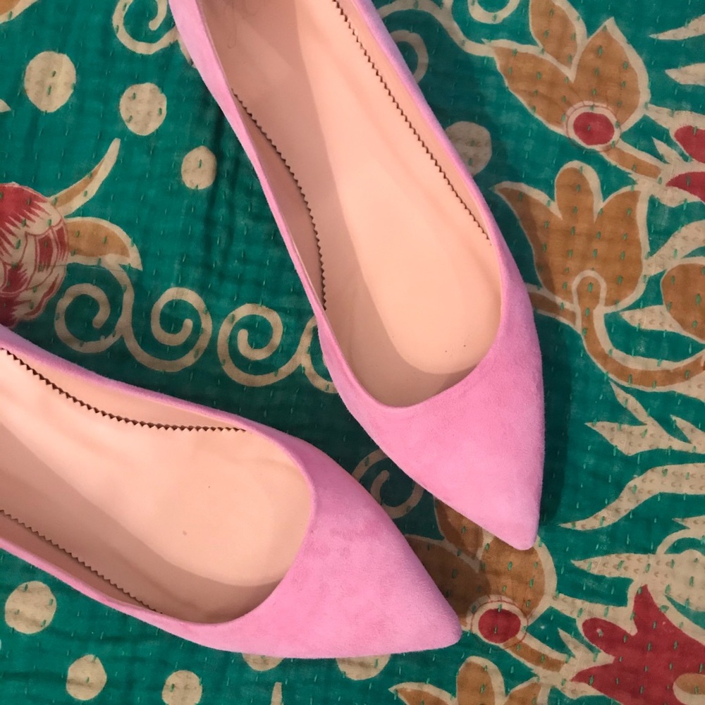 J. Crew pointed toe flat in pink suede